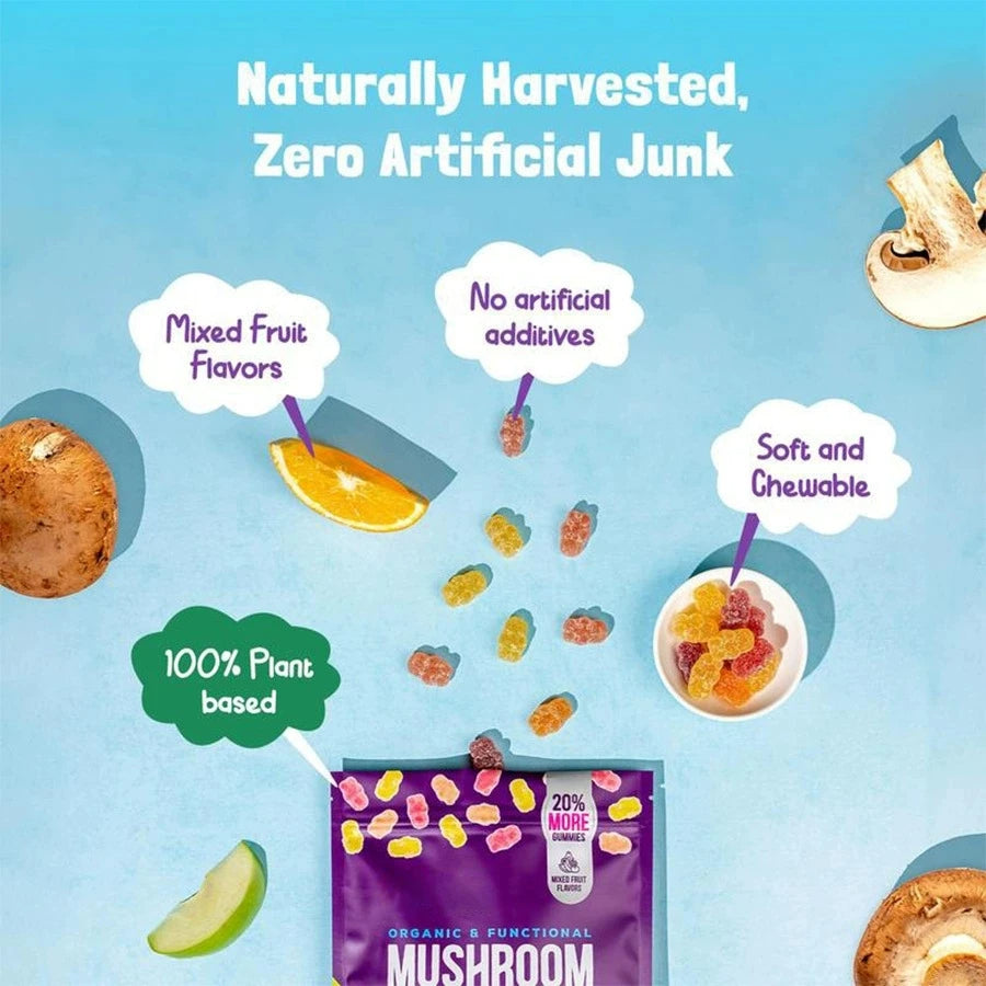Mushroom Gummies - Immune Defense, Boosts Cognitive Performance, Vegan, Low Carb
