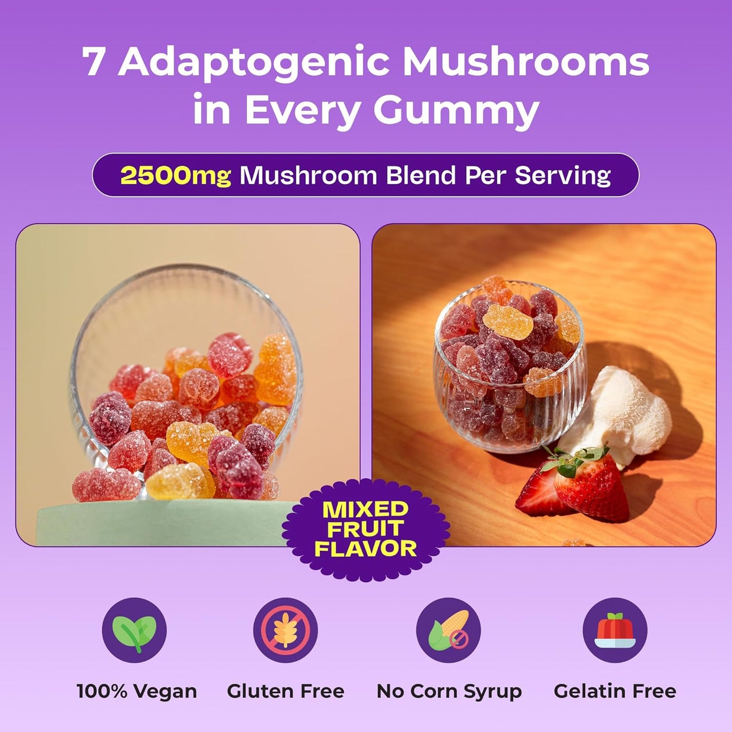 Mushroom Gummies - Immune Defense, Boosts Cognitive Performance, Vegan, Low Carb
