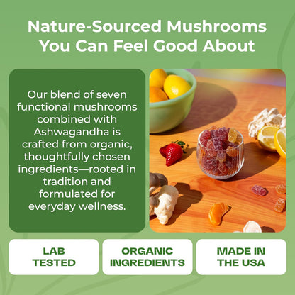 Mushroom Gummies - Immune Defense, Boosts Cognitive Performance, Vegan, Low Carb