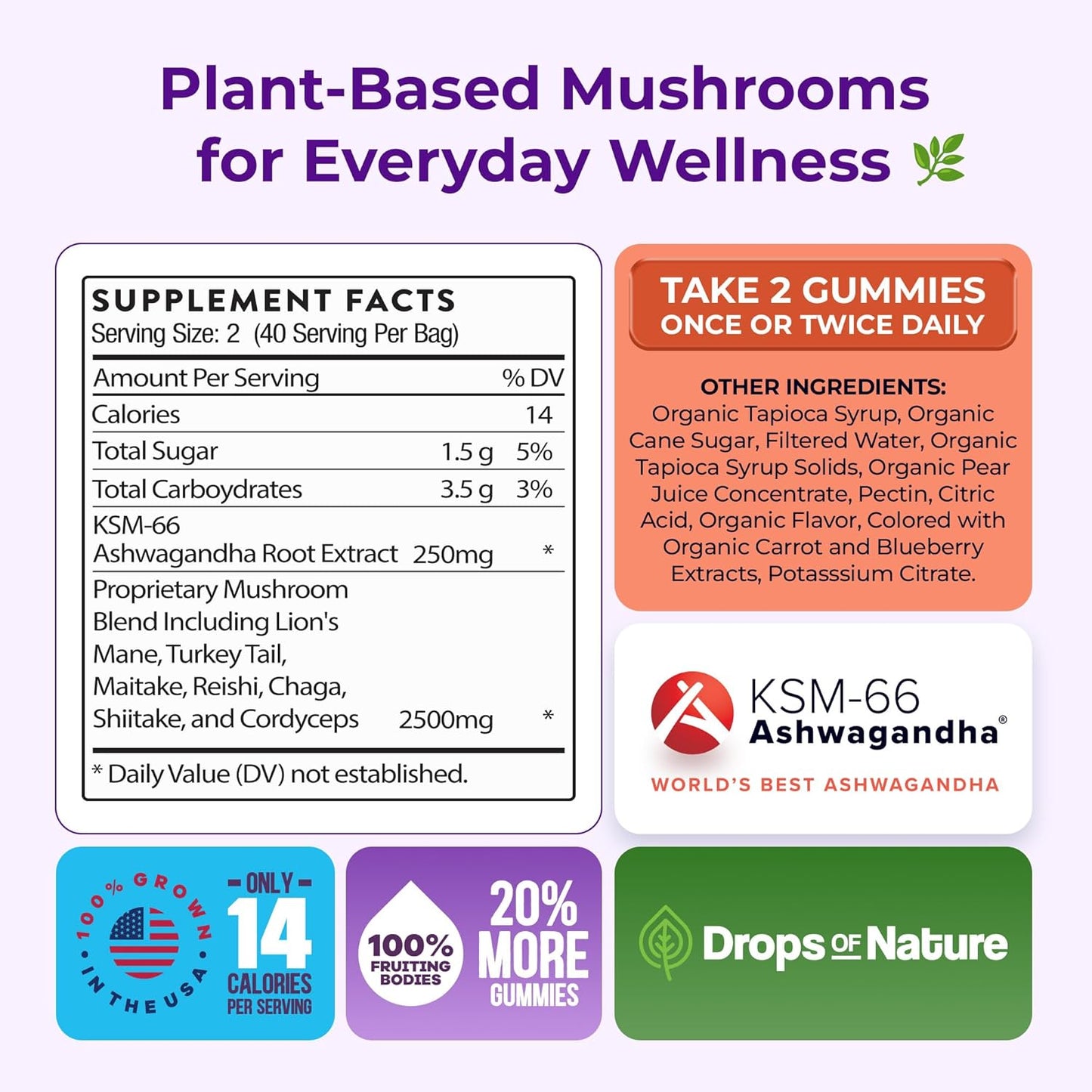 Mushroom Gummies - Immune Defense, Boosts Cognitive Performance, Vegan, Low Carb