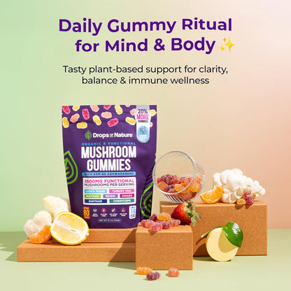 Mushroom Gummies - Immune Defense, Boosts Cognitive Performance, Vegan, Low Carb